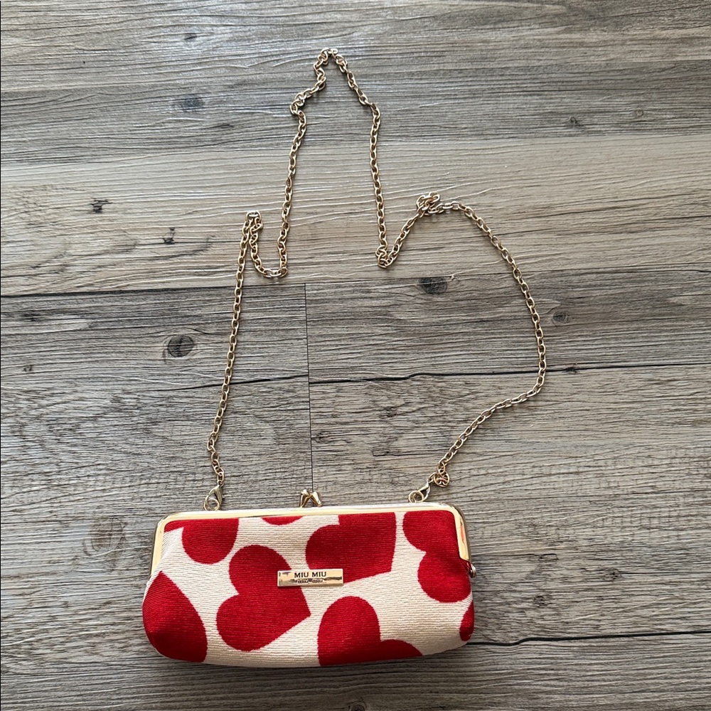 Miu Miu Red Heart Print Clutch